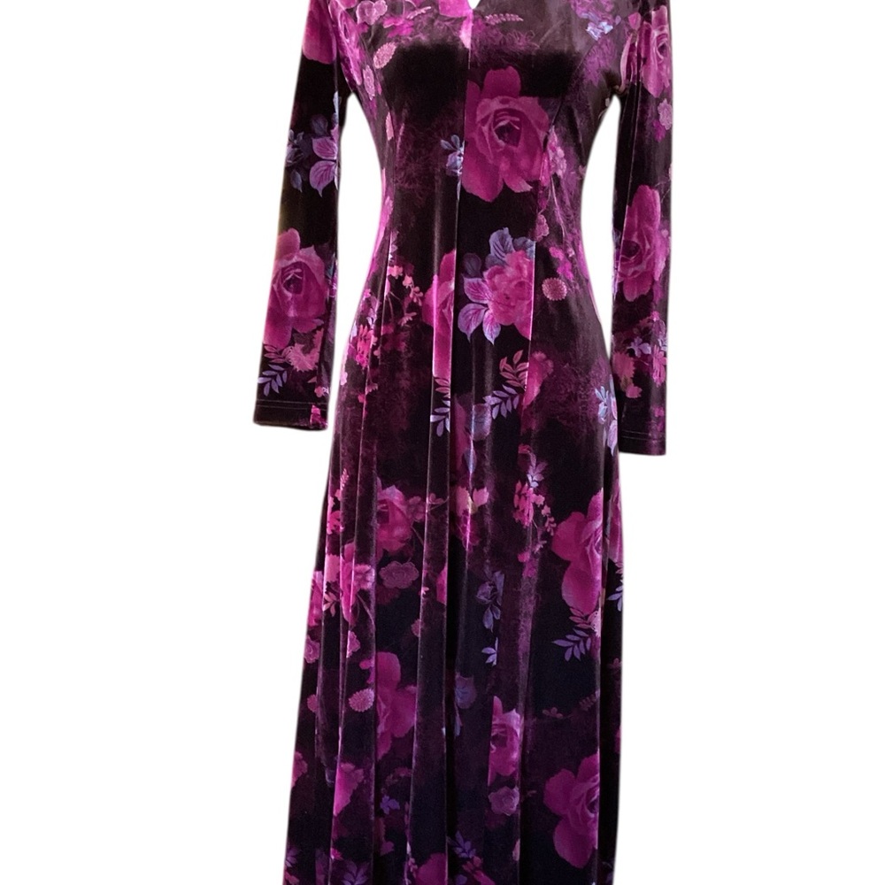 Whimsigoth Winter Coldwater Creek Purple and Burgandy Floral Velvet Dress